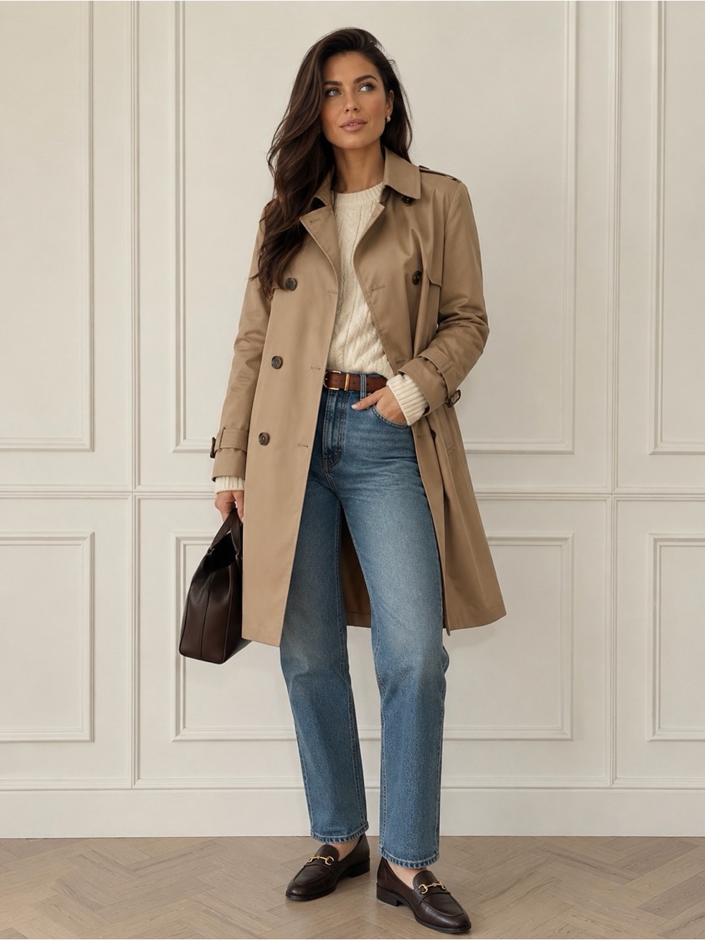 H&M Tan Double Breasted Trench Coat Classic Quiet Luxury Capsule Wardrobe Sz 2